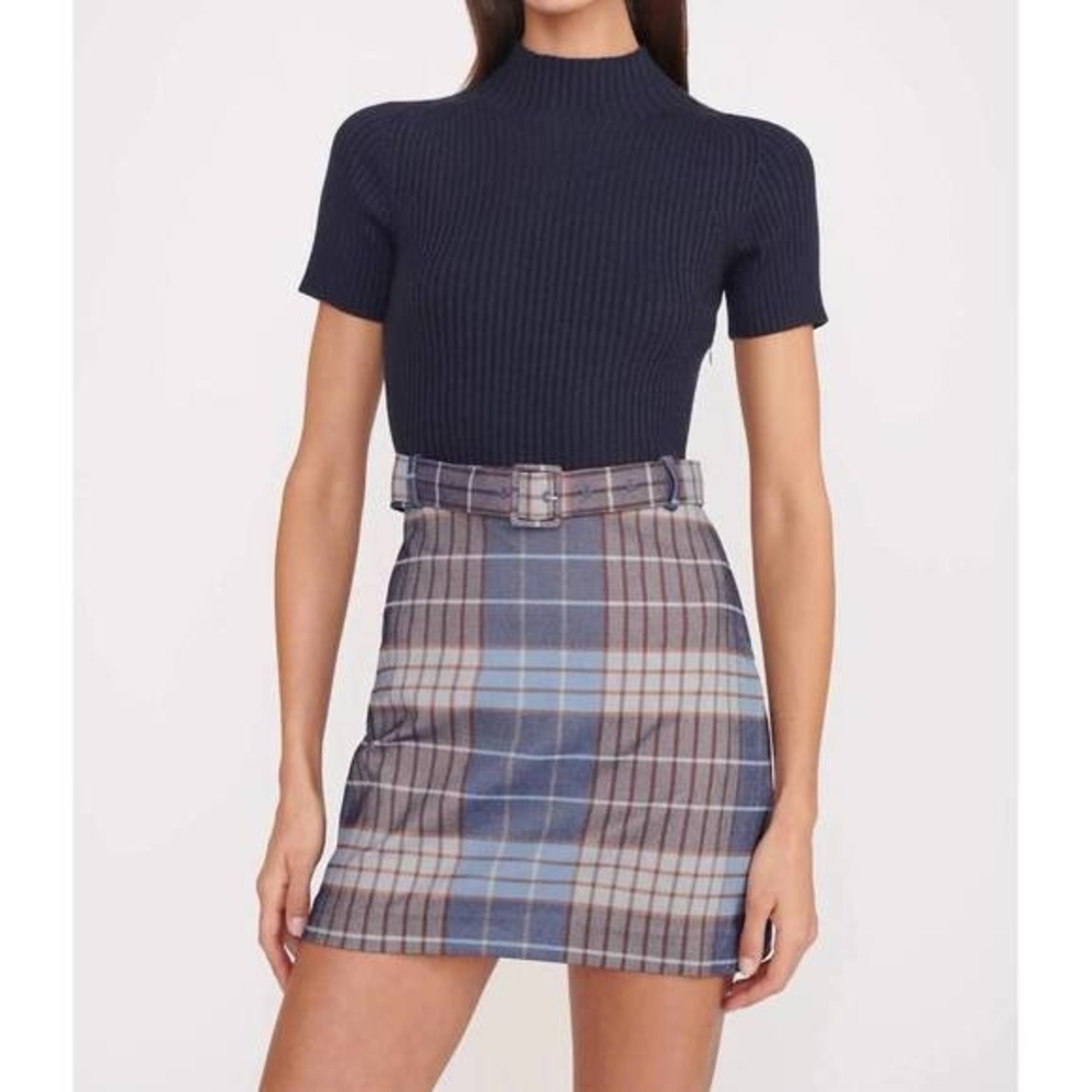 NEW STAUD patsy dress in french blue mega plaid/navy